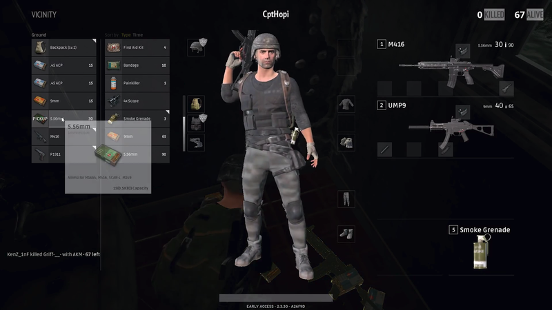 PUBG’s inventory screen.